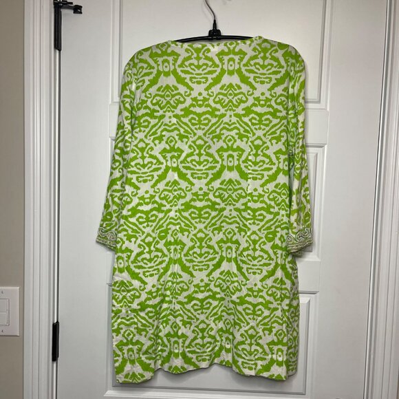 Soft Surroundings Beaded Tunic Top Womens Small Relaxed V-Neck Green 100% Cotton - Picture 3 of 15